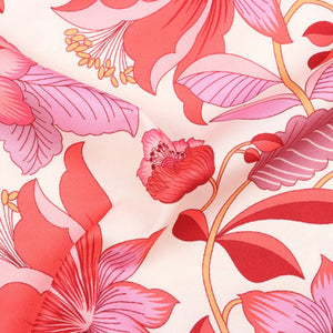 White And Salmon Red Floral Pattern Digital Print Crepe Fabric