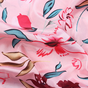 Pink And  Brown Floral Pattern Digital Print Silk Crepe Fabric