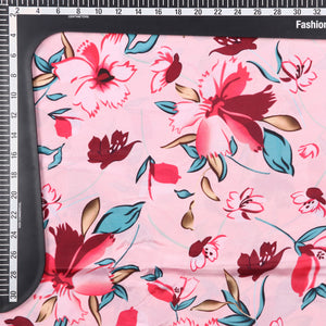 Pink And  Brown Floral Pattern Digital Print Silk Crepe Fabric