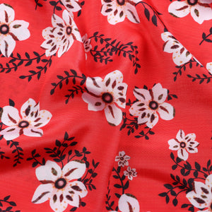 Red And  White Floral Pattern Digital Print Silk Crepe Fabric