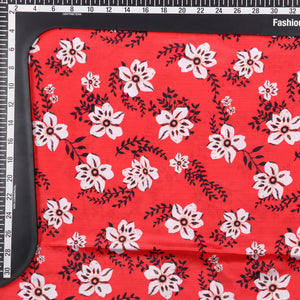 Red And  White Floral Pattern Digital Print Silk Crepe Fabric