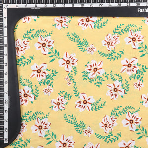 Yellow And  White Floral Pattern Digital Print Silk Crepe Fabric