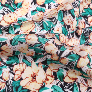 Green And  Yellow Floral Pattern Digital Print Silk Crepe Fabric