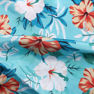 Sky Blue And Dark Orange Floral Pattern Digital Print Silk Crepe Fabric