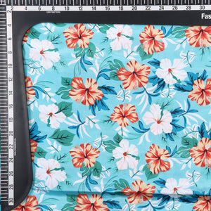 Sky Blue And Dark Orange Floral Pattern Digital Print Silk Crepe Fabric