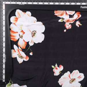 Black And  White Floral Pattern Digital Print Silk Crepe Fabric