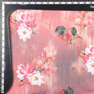 Peach And  Red Floral Pattern Digital Print Chiffon Fabric