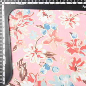 Baby Pink And  Red Floral Pattern Digital Print Chiffon Fabric