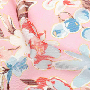 Baby Pink And  Red Floral Pattern Digital Print Chiffon Fabric