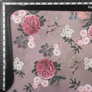 Dusty Brown And Dark Pink Floral Pattern Digital Print Chiffon Fabric