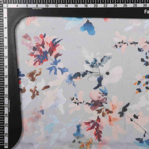 Sky Blue And Orange Floral Pattern Digital Print Chiffon Fabric