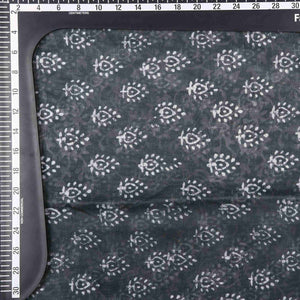 Dark Grey And  White Object Pattern Digital Print Chanderi Fabric