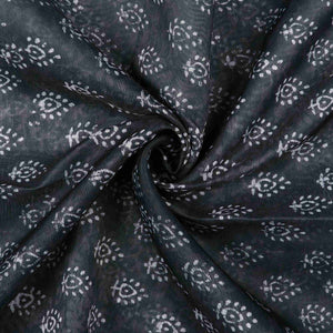 Dark Grey And  White Object Pattern Digital Print Chanderi Fabric