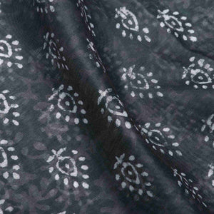 Dark Grey And  White Object Pattern Digital Print Chanderi Fabric