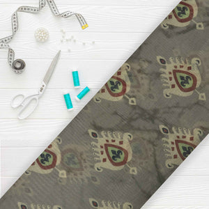 Khaki And  Maroon Object Pattern Digital Print Chanderi Fabric
