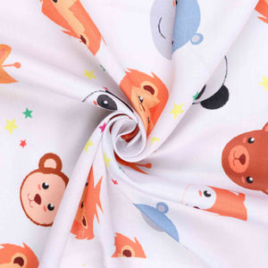 White And Orange Kids Pattern Digital Print Satin Cotton Fabric