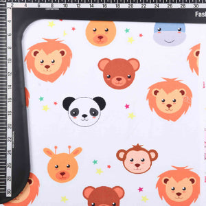 White And Orange Kids Pattern Digital Print Satin Cotton Fabric