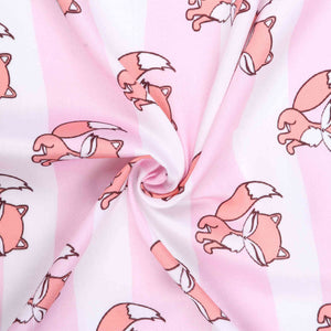 White And Pink Kids Pattern Digital Print Satin Cotton Fabric