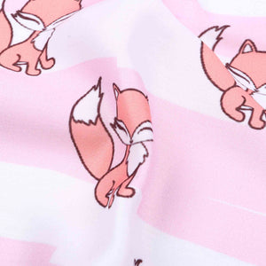 White And Pink Kids Pattern Digital Print Satin Cotton Fabric