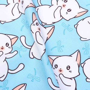 Sky Blue And White Kids Pattern Digital Print Satin Cotton Fabric