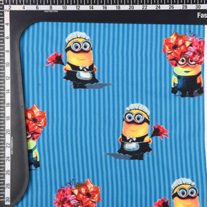 Navy Blue And Yellow Kids Pattern Digital Print Satin Cotton Fabric