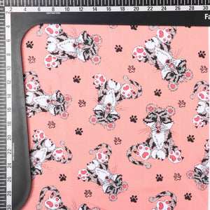 Peach And White Kids Pattern Digital Print Satin Cotton Fabric