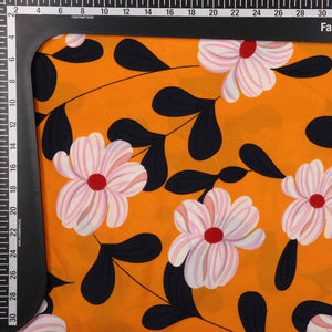 Yellow And Off White Floral Pattern Screen Print Crepe Fabric