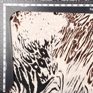 Ivory Cream And Black Animal Pattern Digital Print Satin Fabric