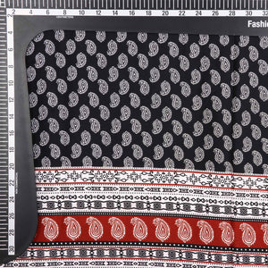 Black And White Paisely Pattern Screen Print Crepe Fabric