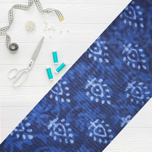 Blue And  White leaf Pattern Digital Print Chanderi Fabric