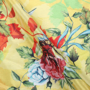 Yellow And Red Floral Pattern Digital Print Chinon Chiffon Fabric