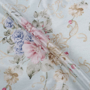 Mint Green And Pink Floral Pattern Digital Print Chinon Chiffon Fabric