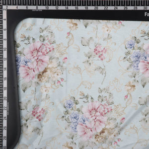 Mint Green And Pink Floral Pattern Digital Print Chinon Chiffon Fabric