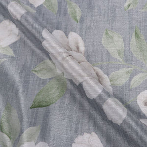 Grey And White Floral Pattern Digital Print Chinon Chiffon Fabric