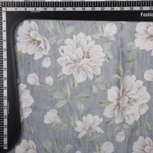 Grey And White Floral Pattern Digital Print Chinon Chiffon Fabric