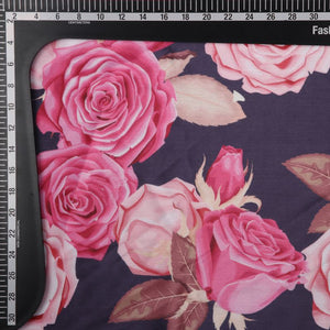 Brownish Purple And Rose Pink Floral Pattern Digital Print Chinon Chiffon Fabric