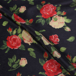 Black And Red Floral Pattern Digital Print Chinon Chiffon Fabric