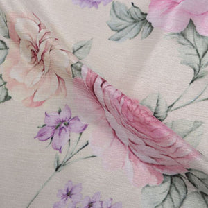 White And Lavender Floral Pattern Digital Print Chinon Chiffon Fabric