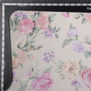 White And Lavender Floral Pattern Digital Print Chinon Chiffon Fabric