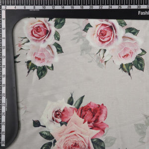 Off White And Pink Floral Pattern Digital Print Chinon Chiffon Fabric