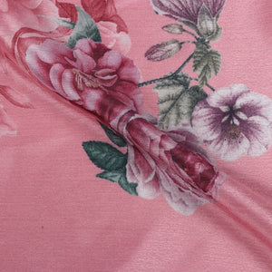 Dusty Pink And Purple Floral Pattern Digital Print Chinon Chiffon Fabric