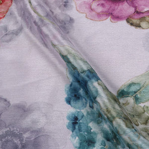 Grey And Purple Floral Pattern Digital Print Chinon Chiffon Fabric