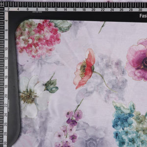 Grey And Purple Floral Pattern Digital Print Chinon Chiffon Fabric