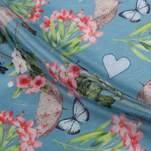 Sky Blue And Salmon Red Floral Pattern Digital Print Chinon Chiffon Fabric