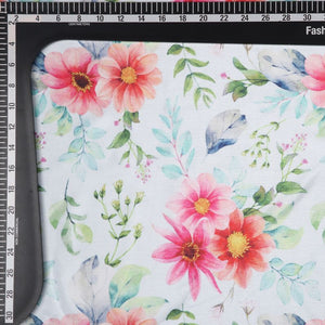 White And Pink Floral Pattern Digital Print Chinon Chiffon Fabric