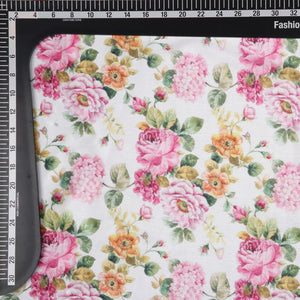 White And Baby Pink Floral Pattern Digital Print Chinon Chiffon Fabric