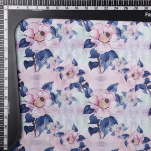 Baby Pink And Blue Floral Pattern Digital Print Chinon Chiffon Fabric