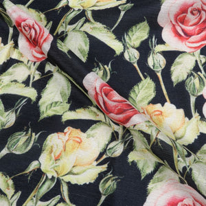 Black And Salmon Pink Floral Pattern Digital Print Chinon Chiffon Fabric