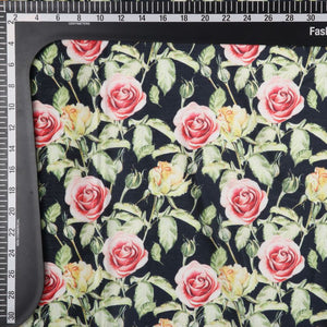 Black And Salmon Pink Floral Pattern Digital Print Chinon Chiffon Fabric