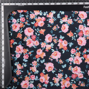 Black And Pink Floral Pattern Digital Print Chinon Chiffon Fabric